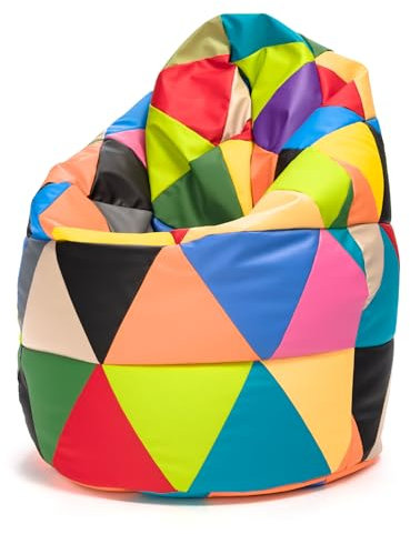 Ecopuf - Pouf Poltrona Sacco Patchwork Design Mis. XL in Ecopelle - Puffo per sedersi da Interno/Esterno - Pouf Sacco Antistrappo Antimacchia - Poltrona a Sacco Imbottitura in Perle di Polistirolo