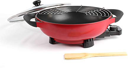 Livoo - Wok électrique DOC128A – capacité 4L, 6 personnes, 1500W, Ø 33 cm, thermostats réglable, spatule bambou incluse, grille inox