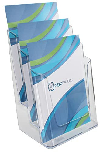 ogoPLUS 3 Etagen Prospekthalter Din A4 Hochformat / Mehrfach Prospektständer, Flyer-Ständer, Flyerhalter, Werbung, Aufsteller, Tisch-Prospektständer, Wandmontage, Prospektbox