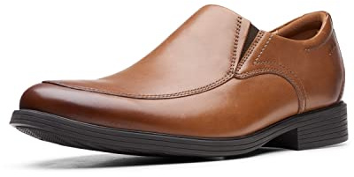 Clarks mens Whiddon Plain Loafer, Dark Tan Leather, 10.5 Wide US