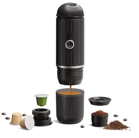 Depisuta Machine à Expresso Portable, 10 V 100 W 2 en 1, Petite Machine à Expresso électrique de Voyage, 19 Extraction Haute Pression, Auto-chauffante, Cafetière de