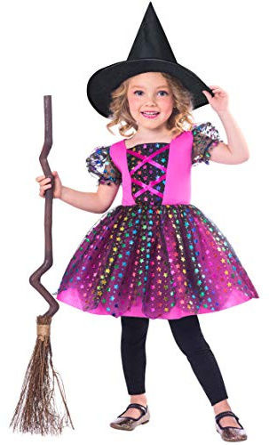 amscan Girls Colorful Rainbow Witch Halloween Fancy Dress Costume