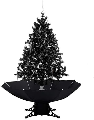 vidaXL Schneiender Weihnachtsbaum mit Schirmfuß Schneefall Künstlich Tannenbaum Christbaum Kunstbaum Dekobaum Weihnachten Dekoration Schwarz 140cm PVC