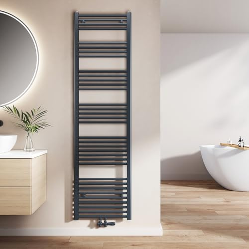 EMKE Badheizkörper Gerade 1800x500 mm - Handtuchheizkörper mit Mittelanschluss, Effizienter Handtuchwärmer Handtuchtrockner Heizkörper für Bad, Anthrazit, 739W