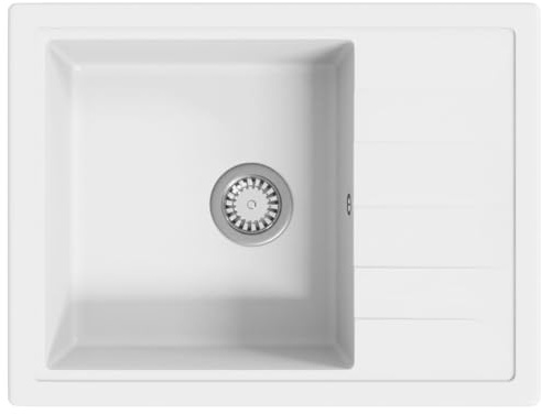 vidaXL Kitchen Sink with Overflow Hole Oval White Granite