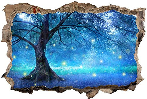 3D-Effekt Wandtattoo Aufkleber Durchbruch selbstklebendes Wandbild Wandsticker Stein Wanddurchbruch Wandaufkleber Tattoo,Glühwürmchen am Baum,Größe:50x75cm
