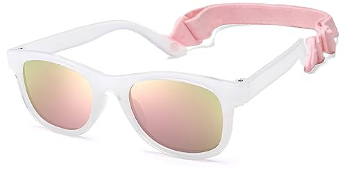 AZorb Polarized Sunglasses for Baby with Strap 100% UV Protection Shades for Toddler girls boys Age 0-24 Months (Opal Frame/Pink Mirror)
