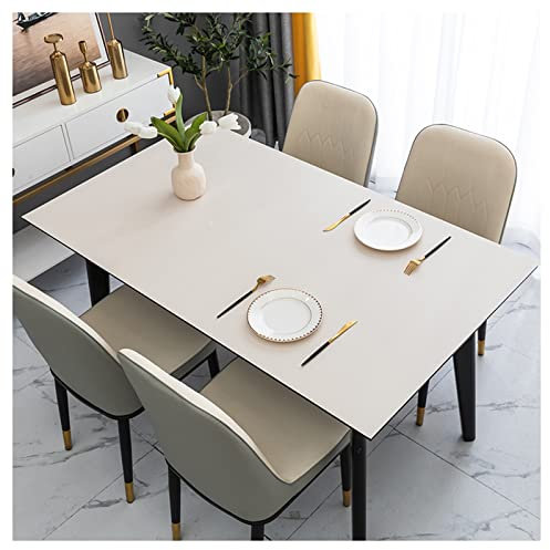 Tischdecke PU Leder, Rechteckig Platzsets/Tischset Abwaschbar, Lederoptik Tischwäsche Wasserdicht, Kunstleder Tischtuch, Abwischbar Tischdecke für Hause Küche Restaurant Tis(Size:90×160cm,Color:Beige)