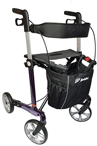 FabaCare Premium Rollator Gepard, Kohlefaser Carbon, faltbar, mit Vollausstattung, Tasche, Rückengurt, Stockhalter, Sitz, Carbonrollator bis 150 kg, Sitzhöhe 62 cm, Lila/Schwarz
