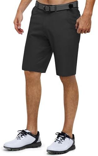 33 000 fot herr golfshorts stretch korta golfbyxor lätta snabbtorkande 30 cm bermudashorts korta byxor med 3 tehållare casual shorts arbetsshorts med 5 fickor för golfarbete, svart, 38