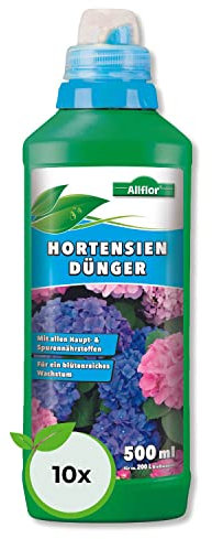Allflor Hortensiendünger I Rhododendron Dünger I Blumendünger flüssig I 10 x 500 ml I Fördert langanhaltende Blütenpracht bei Zimmer- & Balkonpflanzen I Flüssigdünger