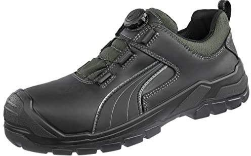 PUMA Safety Cascades DISC Low S3 CI HI HRO SRC säkerhetssko med snabbkoppling herr glasfiberkeps halkfri arbetssko, Svart grå skiva, 45 EU