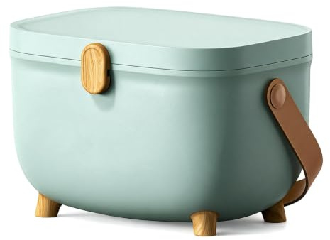 mumisuto Medikamenten Aufbewahrung, Oval Doppelschichtig Hausapotheke Kiste Plastik, Tragbare Medikamentenkoffer mit Griff, Groß Medikamentenbox Aufbewahrung, 28 x 20 x 18cm, Grün