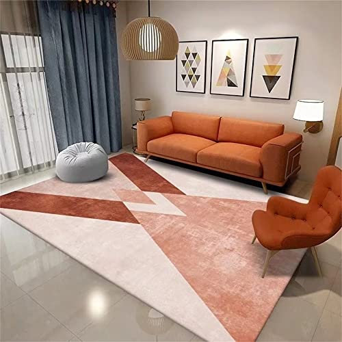RUGMRZ Wohnzimmer Kamin Teppich Teppich Pastell Pflegeleicht Orange rote geometrische Muster super weiche Moderne Wohnzimmer Dekoration Flickenteppich Waschbar 200X300cm