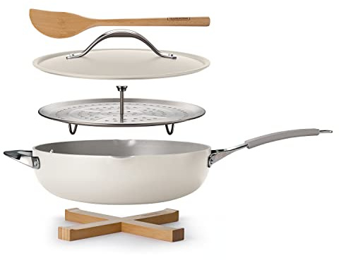 Tramontina All in One Plus Pan, 5 Qt Ceramic Non Stick (Parchment White), 80110/083DS
