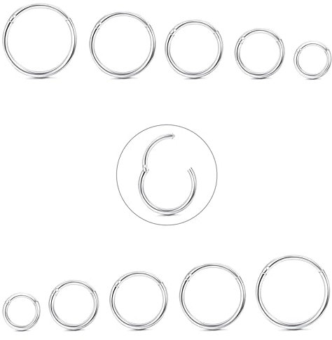 Diamday 10 Stück 6-12mm 316L Stahl Nasenringe Septum Piercing Knorpel Hoops Segmentring Körper Piercing Nase Hoop Lippenringe Helix Ohrringe Für Frauen Männer Silber 18G