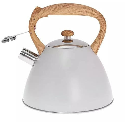 Luckyberg Moderne Wasserkessel Induktion Pfeifkessel aus Edelstahl, Teekessel für alle Kochplatten, Flötenkessel, Wasserkocher für Tee Kaffee, ca 3L, (Hell Grau)