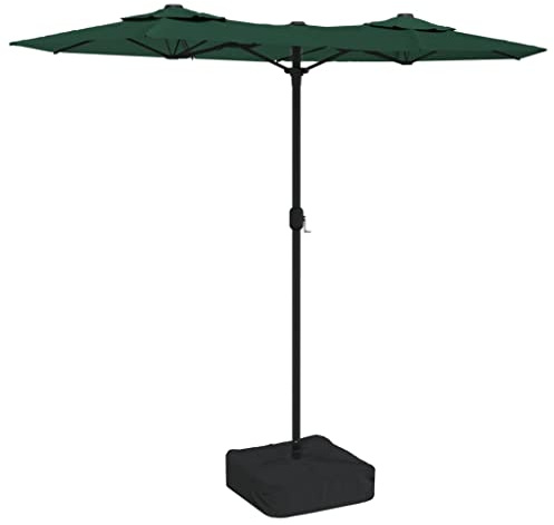 vidaXL Doppelsonnenschirm, Sonnenschirm mit Eisenmast Kurbel, Gartenschirm mit Sonnenschirmständer, Marktschirm Strandschirm UV-Schutz, Grün