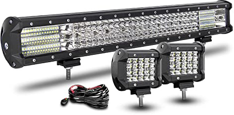 RIGIDON 23 Zoll 59 cm 570W Led Arbeitsscheinwerfer bar mit 12V Kabelbaum | 2x 4 Zoll 10 cm 60W Offroad Scheinwerfer Zusatzscheinwerfer, Wasserdicht Lichtbalken Lightbar für 4x4 Auto SUV ATV KFZ LKW