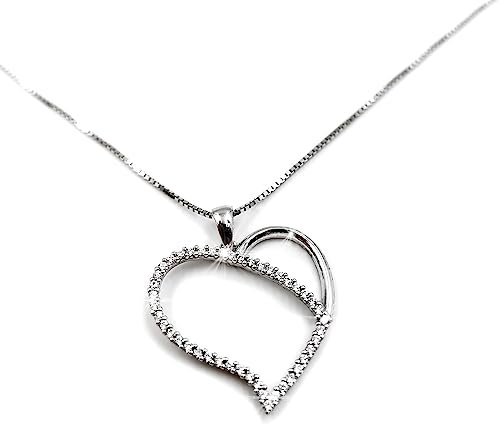 Gioielli Aurum - Halskette Herz aus 925er-Silber für Damen Halsreif Braut Hochzeit Rhodium Weißgold - 42 cm, Sterling Silber, Zirkon