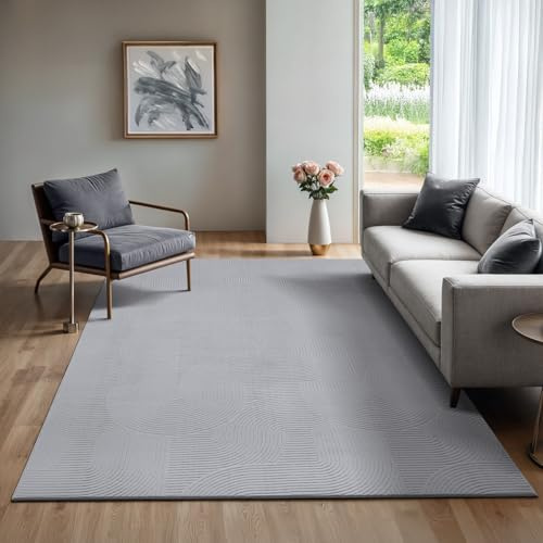 the carpet Rio - Moderner Kurzflor Teppich, weicher und pflegeleichter Anti-Rutsch-Teppich mit 3D-Optik, robust, für Wohnzimmer und Schlafzimmer, Grau, 140 x 200 cm