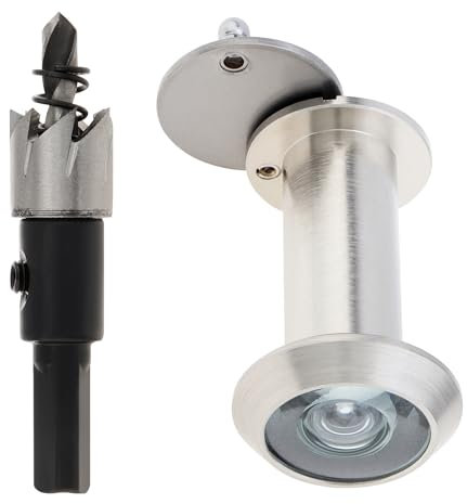 HOJLKLD Türspion aus massivem Messing, 180 Grad Guckloch mit 1,6 cm Bohrer für 3,5 cm bis 5,2 cm Türen, Türspion mit Sichtschutzabdeckung für Büro, Zuhause, Hotel (satiniertes Nickel)