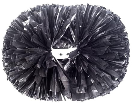Hrlace 2 Stück Cheerleading Pompoms Metallisch Cheerleader Puschel Handblumen Cheerleader Jubeln Pom Poms mit Schlagstockgriff für Kinder Erwachsene Sport Cheers Karnevalspartys Schwarz M=26cm