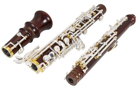 Oboe Professional Performance Level Redwood Body Versilbert Halbautomatischer C-Ton mit Schilfrohr, Reinigungstuch, Oboen-Tupfer, Puderpapier, Absorbierpapier, Daumenauflage, Schraubendreher,