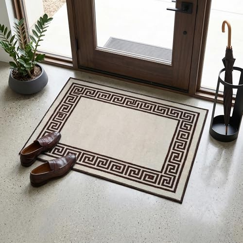Fit Even Greeky Door Mat – Non-Slip Washable Doormat, Heavy Duty Welcome Dirt Trapper, Water Absorbent Floor Mat for Indoor/Outdoor Use, Front Entrance, and Kitchen (Beige & Brown, 40x60 cm)