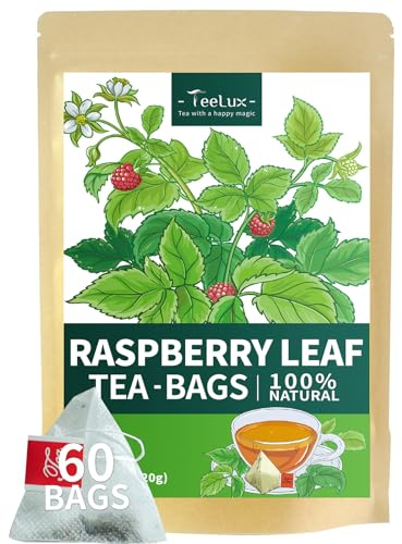 TeeLux Bolsas de té de hoja de frambuesa, 60 unidades, hojas de frambuesa naturales puras, sin cafeína, té de hierbas saludable, bolsas de té biodegradables