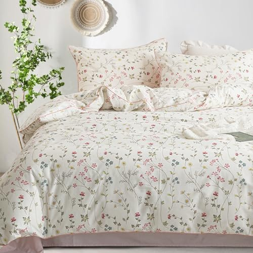 Freyamy Mädchen Bettwäsche 155x220 Baumwolle Rosa Bunt Blumen BettwäscheSet | Bettwäsche für Allergiker, Aesthetic Bettwäsche-Sets, ÖKO-TEX Bettbezug mit Reißverschluss und 1 Kissenbezug 80x80cm