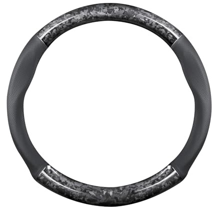 Ergocar Car Lenkradhülle, Runde Geschmiedete Kohlefaser- Und Ledermaterial Lenkradhülle, 37-38 Cm/14,5-15 Zoll, Nicht Rutsch, Weich, Atmungsaktiv, Sportstil