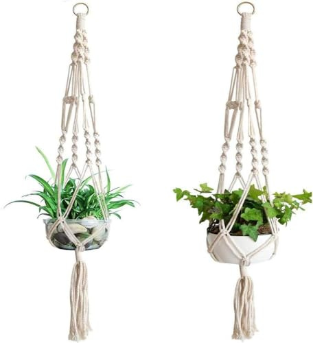 NEW-YIJUNSHUN Macrame Plant Hanger Indoor Outdoor with S Hooks 105cm Plant Hanger Plant Holder Hanging Basket for Potted Flower Pot Deck Ceiling balcony Wall Decoration (2 Pack)
