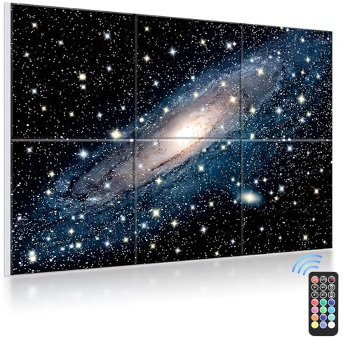 JBER Decorative Acoustic Wall Panels with Starlight Flashes, 180 x 120cm | 6 Pack Self-Adhesive Wall Paintings for Celling, Sound Proofing Panels for Living room(Power adapter not included)