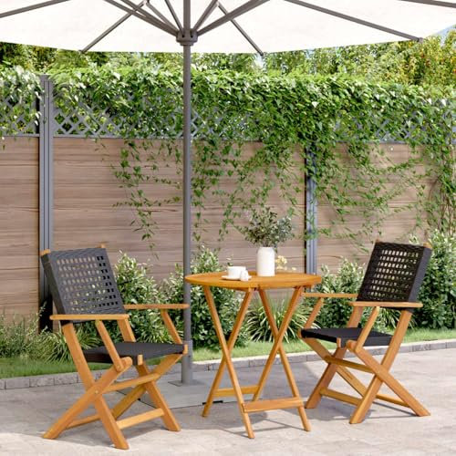 LAPOOH 3-TLG. Bistro-Set Schwarz Poly Rattan und Massivholz, Gartenset Tisch Und Stühle, Balkon Möbel Für Kleinen Balkon, Terrassenmöbel, Balkonset, Balkonmöbel, Möbelsets - 3281850