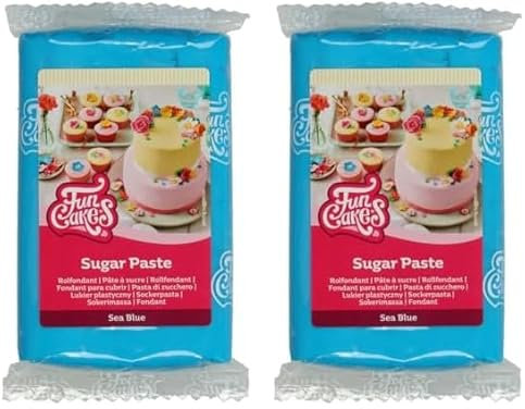 FunCakes Pasta di Zucchero Sea Blue: facile da usare, liscia, flessibile, morbida e pieghevole, perfetta per decorare torte, halal, kosher e senza glutine. 250 gr (Confezione da 2)