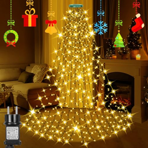 Laybasic Christbaumbeleuchtung LED Ring, 3m 480 LEDs Lichterkette Weihnachtsbaum Beleuchtung mit 8 Modi Timer, LED 16 Stränge, für 220cm bis 350cm Tannenbaum, Warmweiß