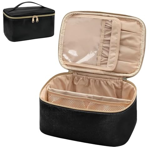 HENGBIRD Kosmetikväska stor resväska för kvinnor stor bärbar makeupväska organiserare med avdelare och handtag bärbart skönhetsfodral för kvinnor (svart), svart, sminkväska arrangör med avdelare