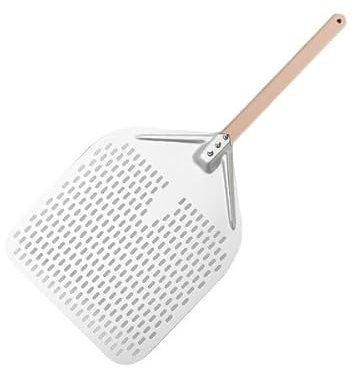CaFfen Pizzaschaufel 12/14 Zoll Pizzaschaufel aus perforiertem Aluminium mit abnehmbarem Griff, antihaftbeschichteter Backschaufel, Spachtel, Wender, Zubehör Pizzaschieber(30cm Silver 40cm H)