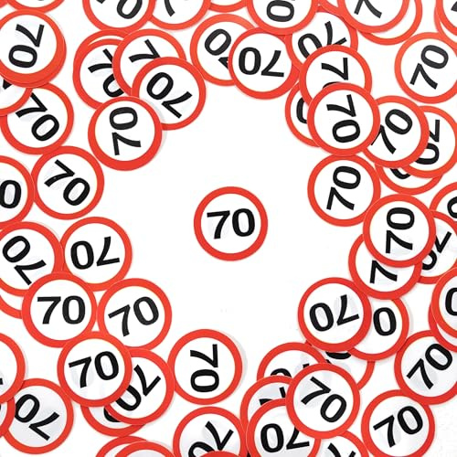 Tiwoca Deko zum 70. Geburtstag – rot-weißes Konfetti mit Verkehrsschild-Optik Zahl 70 – Ausgefallene Geburtstagsdeko und lustige Geschenkideen für Männer und Frauen