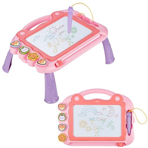 Eucomir Ardoise Magique Enfant, Enfant Tableau de Dessin Magnétique Effaçable à 4 couleurs, Tampons Magnétiqueset 1 Stylet Capacitif, Cadeau Jouets éducatifs pour Bambin, Poudre De Sakura