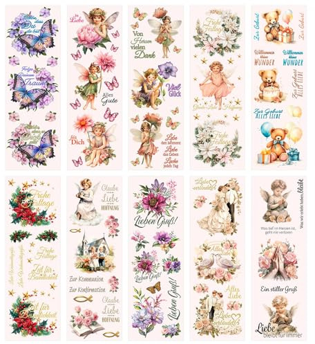 Ideen mit Herz Aqua-Transfers Deluxe | Wasserschiebefolie Kerzen | Kerzentattoo | Abziehbild | Nassschiebefolie | verschiedene Motive | 10cm x 30cm | 10 Bogen (Anlässe und Wünsche)