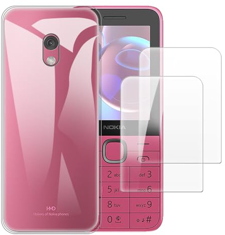 Fodral och skärmskydd för Nokia 225 4G 2024 - Klar | 2.4 Stöttåligt skal med 2-pack härdat glas komboset för fullständigt kroppsskydd