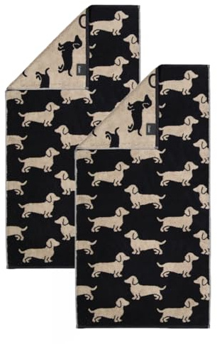 2 Stück Cawö We Love Dogs Handtücher 6246-93 Dackel Schwarz 50x100