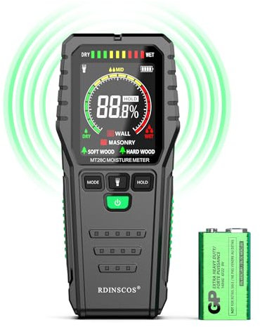 Igrometro Professionale per Muri Induttivo Misuratore di Umidità con Display LCD a Colori e Allarme Acustico,Rivelatore di Umidità per Muri,Parete,Muratura