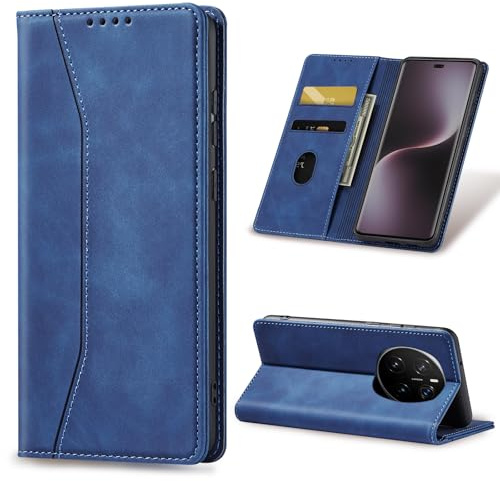 KIOTROUO Handyhülle für Honor Magic 7 Pro 5G Hülle Klappbar Premium Lederhülle Flip Case Standfunktion Magnetische Kartenfächern Schutzhülle Kartenfach Klapphülle für Honor Magic7 Pro, Blau