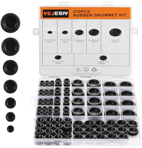 Yejesiy 210PCS Rubber Grommet kit, Premium 7 Sizes Rubber Grommets for Wiring, Automotive, Home Improvement, Closed Wire Grommet for Wire Electrical Appliance Plumbing