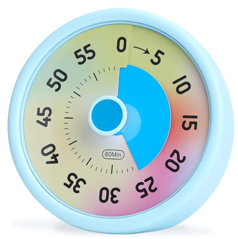Euqvunn Visueller Timer Kinder, 60 Minuten Countdown Timer für Kinder Erwachsene, Leiser Zeitmesser, Klassenzimmer Timer mit Mit Stummschalt Funktion, Kurzzeitmesser für Küche Schule Büro, Regenbogen