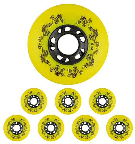 JCCHT Paquete 8 Ruedas para Patines en línea 80mm, 76mm y 72mm, 90A, para Interiores y Exteriores, Accesorios Repuesto para Patines en línea, Patines sobre Ruedas y Hockey,Amarillo,72mm