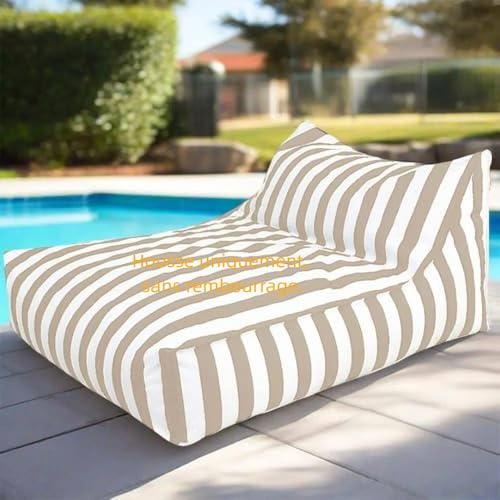 SXBCyan Housse Pouf d'extérieur Imperméable(sans Rembourrage) Outdoor Housse de Pouf Oxford à Rayures, Fauteuils Poire Pouf Chaise pour Enfants Adultes pour Jardin, Plage, Piscine(Khaki)